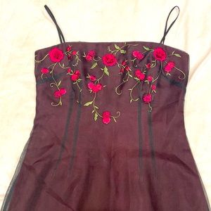 Laundry by Shell Segal burgundy red rosé accented mini strap shoulders dress